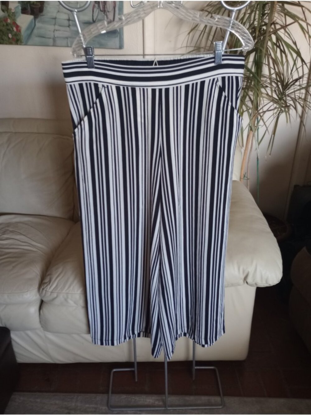Classy Wide Leg Pants Womens Pull on Sz XL Max Studios Elastic Stripe